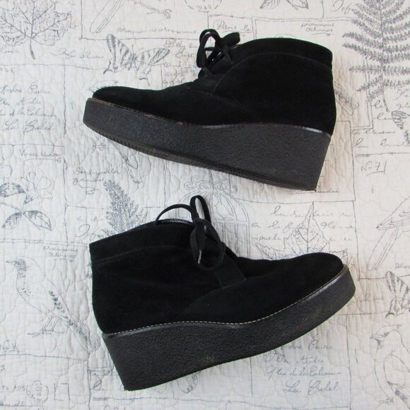 Aquatalia Cassie Marvin K Platform Black Suede Wedge Lace Up Boots 8 Us 39 - Picture 3 of 7